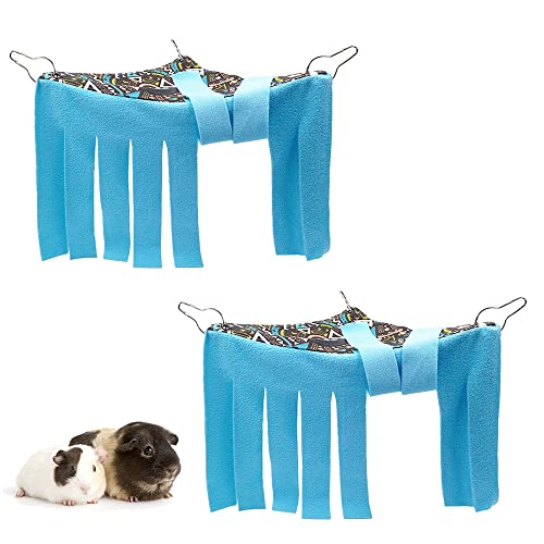 RIOUSSI Guinea Pig Hideout Hideaway Corner Fleece Toys Cage Accessories with Reversible Sides, Geo/Gray+Blue, 2 Pack von RIOUSSI
