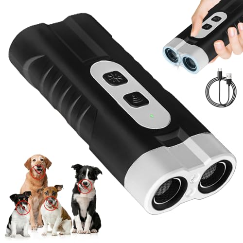 RIRIDAMAI Anti Bell Gerät Hunde, Ultraschall Hundeabwehr, Wiederaufladbar Antibell Ultraschall Gerät mit LED-Taschenlampe für Kleine Große Hunde Innen Außenbereich Hund (Oranger Doppelkopf) von RIRIDAMAI