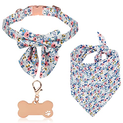 Abnehmbares Hundehalsband und Lätzchen-Set, modisches Blumen-Hundehalsband, verstellbares, weiches, süßes Hundehalsband, mittelgroße und große Katzen und Hunde (M, Orange) von RISF