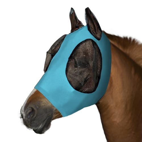 Fliegenmaske mit Ohren, UV-Schutz, atmungsaktives Mesh-Gewebe für Komfort und Fliegenschutz (Blau, Einheitsgröße) von RIVIEVAL