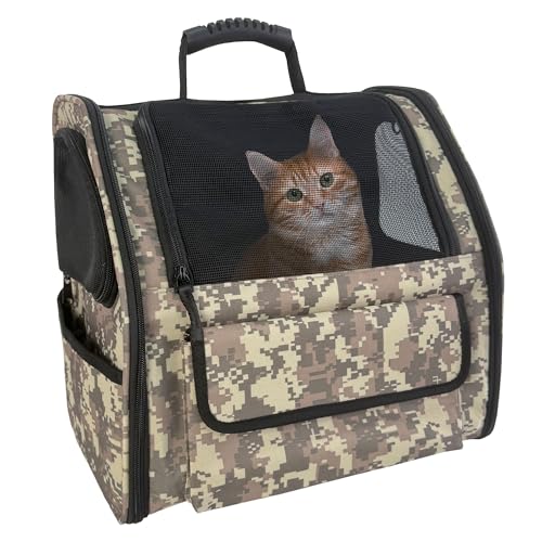 Katzenrucksack für Welpen und Katzen, belüfteter faltbarer Hunderucksack mit Sicherheitsleine, gepolsterter Innenseite, mehrere Taschen, Oxford-Gewebe für Reisen, Wandern, Tierarztbesuche (36,1 x 25,4 von RIXBEO