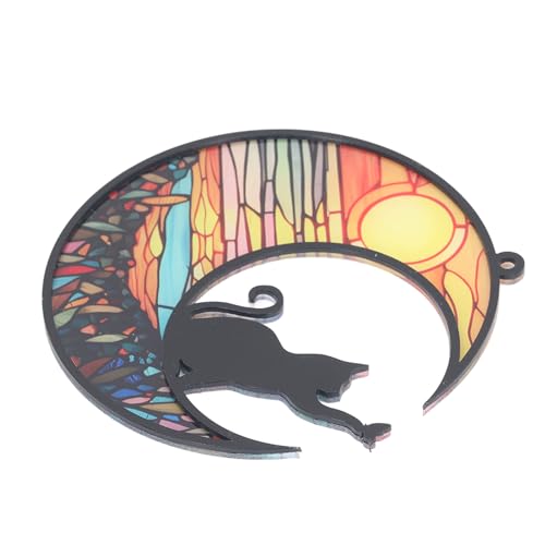 RIZGHWOY Buntes Katzengedämmerung Sonnencatcher Buntglas Ornament, Handgefertigte Haustier -Denkmal -Andenken für Raumdekoration (Tyu400) von RIZGHWOY