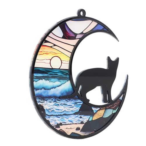 RIZGHWOY Buntes Katzengedämmerung Sonnencatcher Buntglas Ornament, Handgefertigte Haustier -Denkmal -Andenken für Raumdekoration (Tyu401) von RIZGHWOY