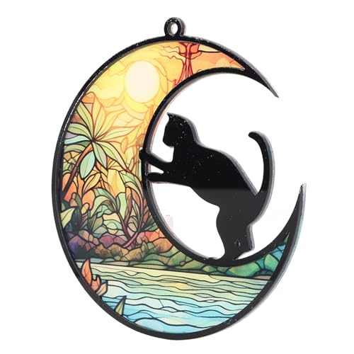 RIZGHWOY Buntes Katzengedämmerung Sonnencatcher Buntglas Ornament, Handgefertigte Haustier -Denkmal -Andenken für Raumdekoration (Tyu403) von RIZGHWOY