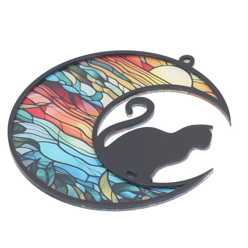 RIZGHWOY Buntes Katzengedämmerung Sonnencatcher Buntglas Ornament, Handgefertigte Haustier -Denkmal -Andenken für Raumdekoration (Tyu404) von RIZGHWOY