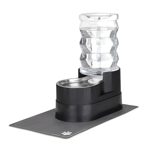 RIZZARI Automatische Haustier-Bewässerung, Basis erhöhter Katzen-Wasserspender, Schwerkraft-Edelstahl-Hunde-Wasserspender mit wasserdichtem Pad (Schwarz, 6L) von RIZZARI