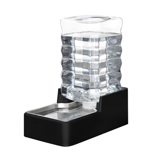 RIZZARI Edelstahl-Wasserspender für Haustiere, 8 l, automatisch, auslaufsicher, Schwerkraftnapf, groß für Katzen, Hunde, für drinnen und draußen (schwarz ohne Filter, 8 l) von RIZZARI