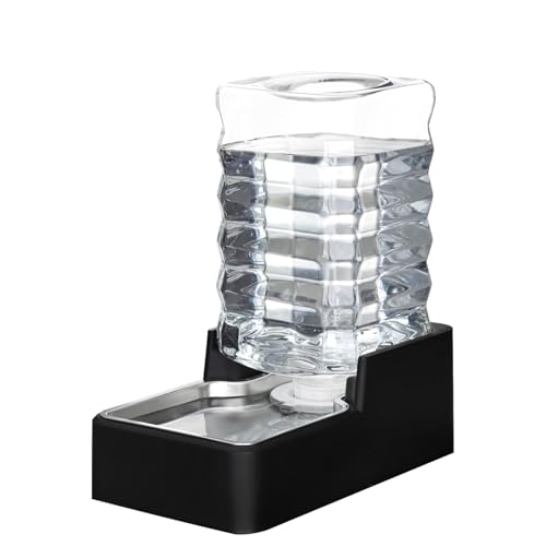 RIZZARI Edelstahl-Wasserspender für Haustiere: 7 l, automatisch, auslaufsicher, Schwerkraftnapf, groß für Katzen, Hunde, Innen- und Außenbereich (schwarz mit Filter, 7 l) von RIZZARI
