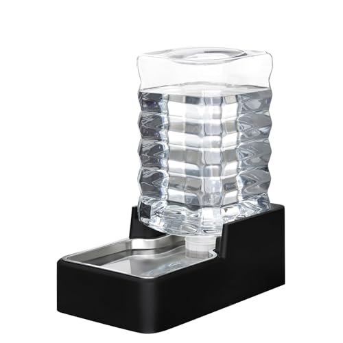 RIZZARI Edelstahl-Wasserspender für Haustiere: 7 l, automatisch, auslaufsicher, Schwerkraftnapf, groß für Katzen, Hunde, Innen- und Außenbereich (schwarz ohne Filter, 7 l) von RIZZARI