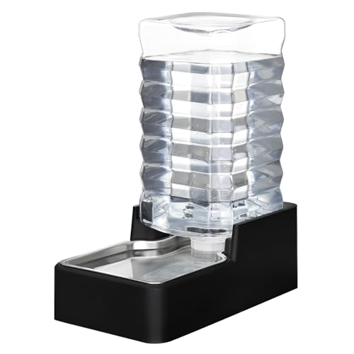 RIZZARI Edelstahl-Wasserspender für Haustiere: 9 l, automatisch, auslaufsicher, Schwerkraftnapf, groß für Katzen, Hunde, Innen- und Außenbereich (schwarz ohne Filter, 9 l) von RIZZARI