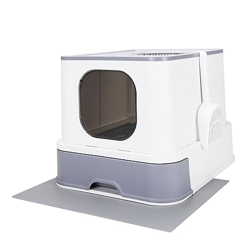 RIZZARI Faltbare Katzentoilette, großer oberer Einstieg, spritzwassergeschützte Katzentoilette mit Deckel, geschlossene Kunststoff-Katzentoilette mit praktischer Streuschaufel, Schubladen-Typ, von RIZZARI