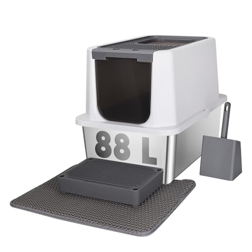 RIZZARI Große Katzentoilette aus Edelstahl, geschlossene Katzentoilette mit Katzentoilette, extra große Katzentoilette für mittelgroße bis große Katzen (Dunkelgrau, 60,5 cm L x 40,4 cm B x 45,7 cm H) RIZZARI Große Katzentoilette aus Edelstahl, geschlossene Katzentoilette mit Katzentoilette, extra große Katzentoilette für mittelgroße bis große Katzen (Dunkelgrau, 60,5 cm L x 40,4 cm B x 45,7 cm H) von RIZZARI