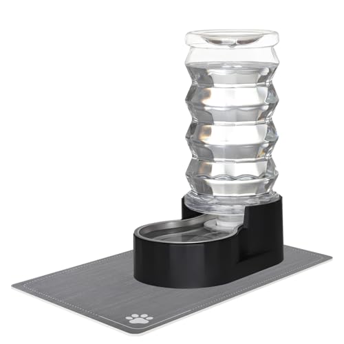 RIZZARI Hundefutter Wasserspender:7L Automatischer Schwarzer Großer Edelstahlbrunnen mit Filter Schwerkraft Wasserspender Gesunde Hydratation für Haustiere Indoor Outdoor von RIZZARI