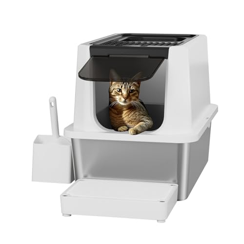 RIZZARI Katzentoilette aus Edelstahl, geruchlos, geschlossene Katzentoilette mit Löchern oben, große Katzentoilette für kleine bis große Katzen, Schwarz, 61 x 40,6 x 45,7 cm (L x B x H) von RIZZARI