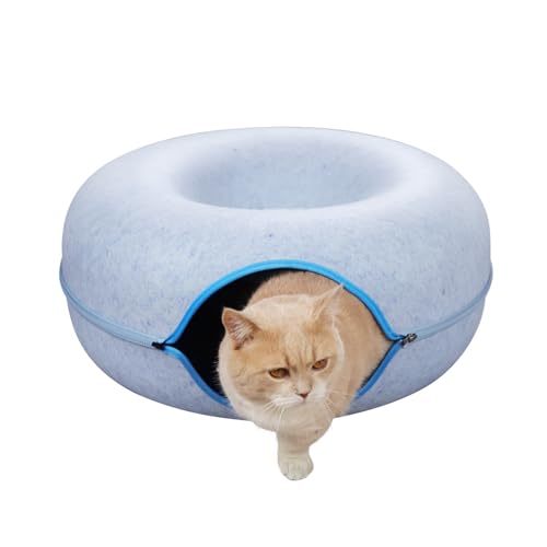 RIZZARI Katzentunnelbett, Peekaboo Katzenhöhle für Indoor-Katzen, bequemes und waschbares Katzenhaus, abnehmbares Donut-Haustierbett für Katzen und Kätzchen (groß, blau) von RIZZARI