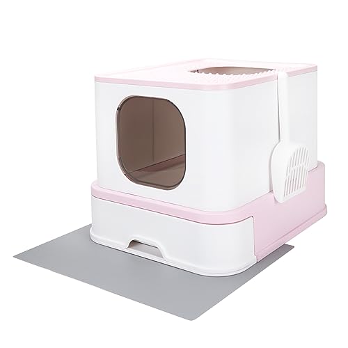 RIZZARI Millions Sold Wordwide Katzentoilette, große Katzentoilette mit Deckel, geschlossene Kunststoff-Katzentoilette mit praktischer Katzentoilette, Schubladen-Typ Katzentoilette (Rosa) von RIZZARI