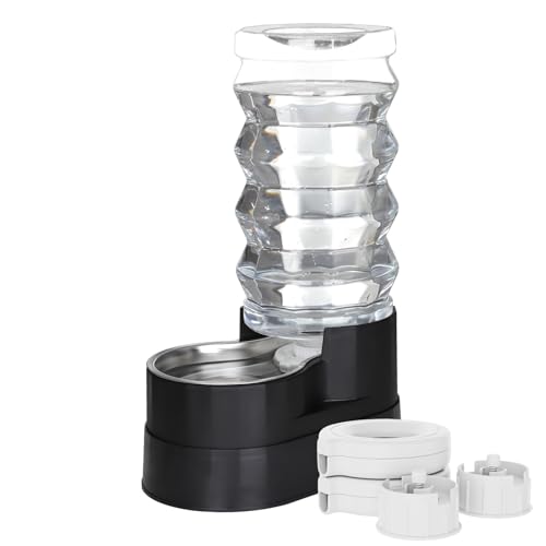 RIZZARI 【Verbesserter Automatischer Hundewasserspender】9L Schwarz Schwerkraft Großer Edelstahl Erhöhter Haustierbrunnen mit Filter - Inklusive 2 Extra Filter & 2 Flaschenverschlüsse - Pet Feeder für von RIZZARI