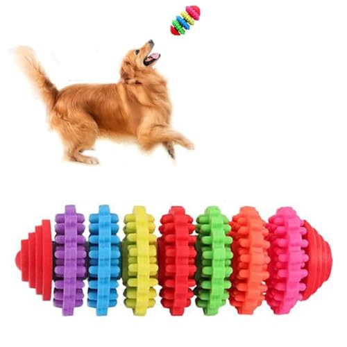 RJSQAQE Colorful Gear Haustier-Spielzeug, TPR-Gummi, für Hunde, Welpen, beißfest, Backenzähne, Quietschen, Kratzen, Kauspielzeug, Hundezähne, Gesundheit, Bissspielzeug, buntes Getriebe, drehbares von RJSQAQE
