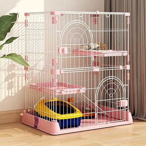 Große Katzenkiste mit Katzentoilette, Hamster-Laufstall mit Deckel, Kleintier-Laufstall für den Innenbereich, für Frettchen/Chinchilla/Bartagamen/Ratten/Kätzchen (Farbe: Rosa, Größe: 3 Schic von RKJDMSWJ