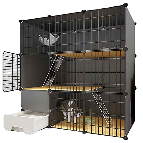 Haustier-Laufstall für Katzen, Katzenvilla für den Innenbereich mit geschlossener Katzentoilette, Katzenkäfig, ultrabreite Plattform, einfach zu montieren/Schwarz/B Haustier-Laufstall für Katzen, Katzenvilla für den Innenbereich mit geschlossener Katzentoilette, Katzenkäfig, ultrabreite Plattform, einfach zu montieren/Schwarz/B von RKJDMSWJ