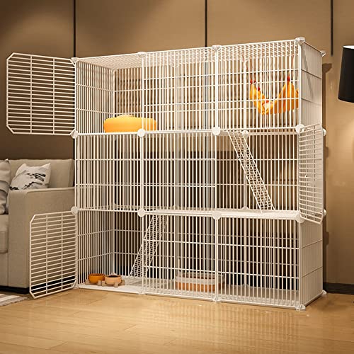 Katzenkäfige, Indoor-Katzenlaufstall, Metalldraht-Katzenkäfig, Abnehmbarer, extra großer Katzenlaufstall für Abbit, Frettchen und kleine Tiere (Größe: 111 x 109 x 37 cm) von RKJDMSWJ