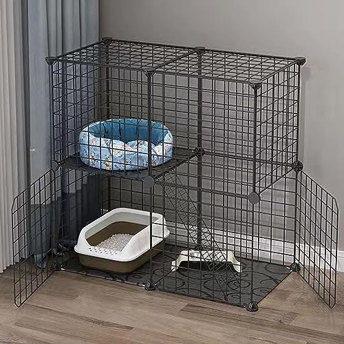 Katzenkäfige für Katzenmöbel im Innenbereich, Meerschweinchenkäfig-Villa aus Metalldrahtgeflecht, Kleintierhaus für Frettchen, Chinchilla, Igel, mehrschichtiger großer Raum (Farbe: Schwarz, von RKJDMSWJ