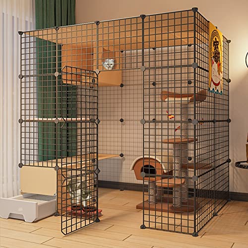 Katzenlaufstall, Katzenkäfig, selbstgebauter Kaninchenlaufstall für Haustiere mit Tür und geschlossener Katzentoilette, Kleintierkäfig für Kätzchen, Meerschweinchen, Hasen und Chinchillas, i von RKJDMSWJ