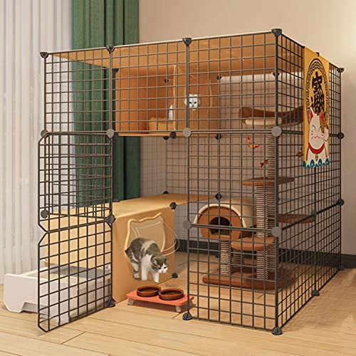 Katzenlaufstall, Katzenkäfig, selbstgebauter Kaninchenlaufstall für Haustiere mit Tür und geschlossener Katzentoilette, Kleintierkäfig für Kätzchen, Meerschweinchen, Hasen und Chinchillas, i von RKJDMSWJ