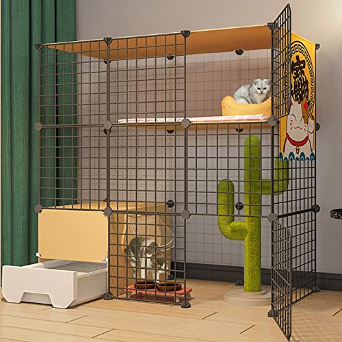 Katzenlaufstall, Katzenkäfig, selbstgebauter Kaninchenlaufstall für Haustiere mit Tür und geschlossener Katzentoilette, Kleintierkäfig für Kätzchen, Meerschweinchen, Hasen und Chinchillas, i von RKJDMSWJ