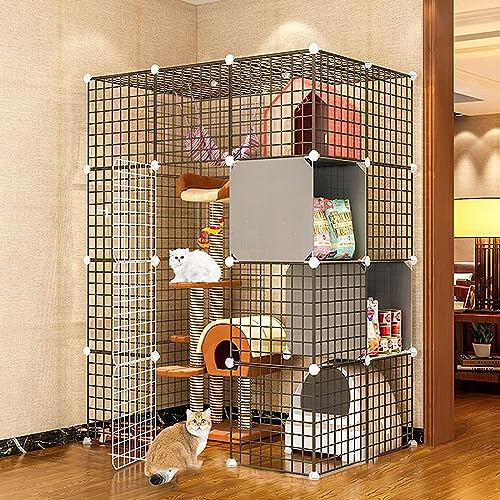 Kleintier-Laufgitter, Katzenkäfig, Katzenlaufstall – Katzengehege, zusammenklappbares großes Katzenhaus für den Innenbereich, ideal für 1–4 Katzen (Größe: 111 x 75 x 145 cm) von RKJDMSWJ