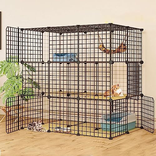 Laufgitter für Kleintiere, Katzenlaufstall – Frettchenkäfig für den Innenbereich, DIY-Katzenlaufstall, abnehmbare Katzenkiste, ideal für 1–4 Katzen (Größe: 111 x 75 x 109-C) von RKJDMSWJ