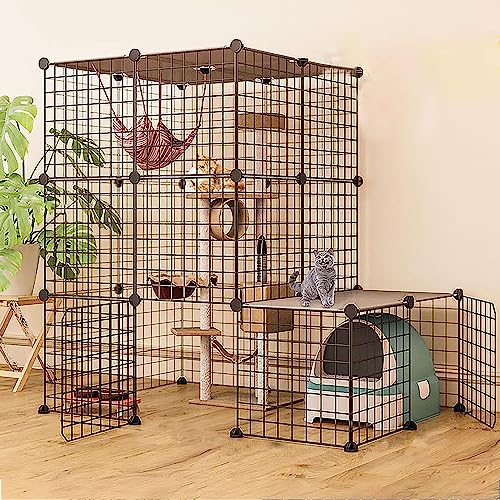 Laufgitter für Kleintiere, Katzenlaufstall – Frettchenkäfig für den Innenbereich, DIY-Katzenlaufstall, abnehmbare Katzenkiste, ideal für 1–4 Katzen (Größe: 111 x 75 x 109 cm-A) von RKJDMSWJ