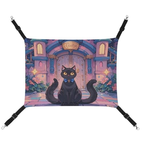 RKJVB Atmungsaktive Haustier-Hängematte mit verstellbaren Riemen, Motiv: Katze und magisches Schlosstor, bedruckt, wendbar, für kleine Kaninchen, Frettchen, Meerschweinchen, 42 x 33 cm RKJVB Atmungsaktive Haustier-Hängematte mit verstellbaren Riemen, Motiv: Katze und magisches Schlosstor, bedruckt, wendbar, für kleine Kaninchen, Frettchen, Meerschweinchen, 42 x 33 cm von RKJVB