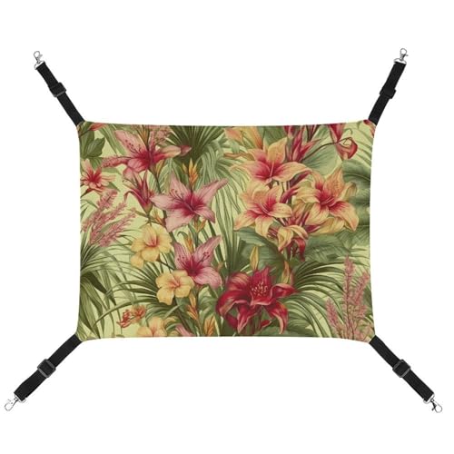 RKJVB Atmungsaktive Haustier-Hängematte mit verstellbaren Riemen, tropische Palmenblüte, bedruckt, wendbar, Katzenbett, Hundematten für kleine Kaninchen, Frettchen, Meerschweinchen, 42 x 33 cm RKJVB Atmungsaktive Haustier-Hängematte mit verstellbaren Riemen, tropische Palmenblüte, bedruckt, wendbar, Katzenbett, Hundematten für kleine Kaninchen, Frettchen, Meerschweinchen, 42 x 33 cm von RKJVB