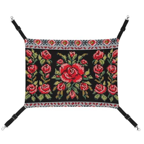 RKJVB Atmungsaktive Haustier-Hängematte mit verstellbaren Riemen, ukrainischer Stickerei, Rosen-Druck, wendbar, Katzenbett, Hundematten für kleine Kaninchen, Frettchen, Meerschweinchen, 42 x 33 cm RKJVB Atmungsaktive Haustier-Hängematte mit verstellbaren Riemen, ukrainischer Stickerei, Rosen-Druck, wendbar, Katzenbett, Hundematten für kleine Kaninchen, Frettchen, Meerschweinchen, 42 x 33 cm von RKJVB