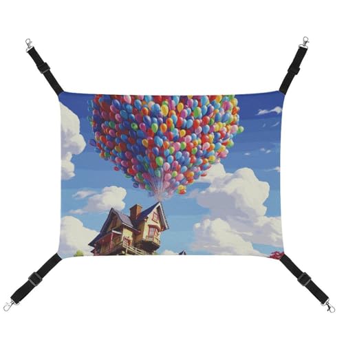 RKJVB Atmungsaktive Haustier-Hängematte mit verstellbaren Trägern, buntes Luftballon- und Haus-bedrucktes wendbares Katzenbett zum Aufhängen, Hundematten für kleine Kaninchen, Frettchen, RKJVB Atmungsaktive Haustier-Hängematte mit verstellbaren Trägern, buntes Luftballon- und Haus-bedrucktes wendbares Katzenbett zum Aufhängen, Hundematten für kleine Kaninchen, Frettchen, von RKJVB