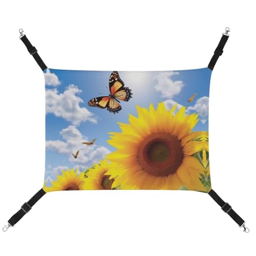 RKJVB Atmungsaktive Haustierhängematte mit verstellbaren Riemen, Motiv: Frühlings-Sonnenblume und Schmetterling, bedruckt, wendbar, Katzenbett, Hundematten für kleine Kaninchen, Frettchen, RKJVB Atmungsaktive Haustierhängematte mit verstellbaren Riemen, Motiv: Frühlings-Sonnenblume und Schmetterling, bedruckt, wendbar, Katzenbett, Hundematten für kleine Kaninchen, Frettchen, von RKJVB