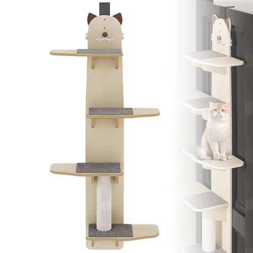 Katzenregal zum Aufhängen an der Tür, 4 Ebenen, mit Regalen, Haustier-Sprungregal, Kletterturm für Katzen zum Spielen und Schlafen, einlagig, 10 kg Katzenregal zum Aufhängen an der Tür, 4 Ebenen, mit Regalen, Haustier-Sprungregal, Kletterturm für Katzen zum Spielen und Schlafen, einlagig, 10 kg von RKYRRKI