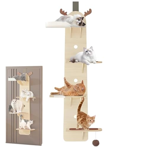 Türhängender Katzenkletterer, 4 Ebenen Holz Vertikale Katzen Brettregal, Kletterturm, Haustier Sprungregal, Katzenbaum Türen Aufhänger montierte Regale, Leiter Türhängender Katzenkletterer, 4 Ebenen Holz Vertikale Katzen Brettregal, Kletterturm, Haustier Sprungregal, Katzenbaum Türen Aufhänger montierte Regale, Leiter von RKYRRKI