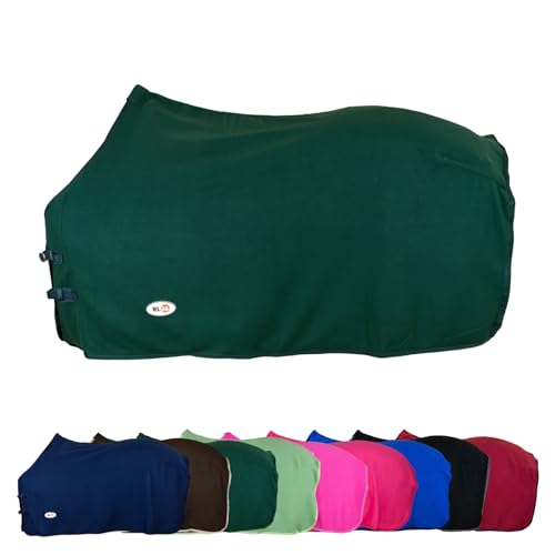 RL24 - Abschwitzdecke Basicline – Pferdedecke mit Schweifkordel, Widerristpolster & Metallverschluss – atmungsaktive Fleecedecke – Pferde Zubehör – Transportdecke in Dunkelgrün – 95cm von RL24