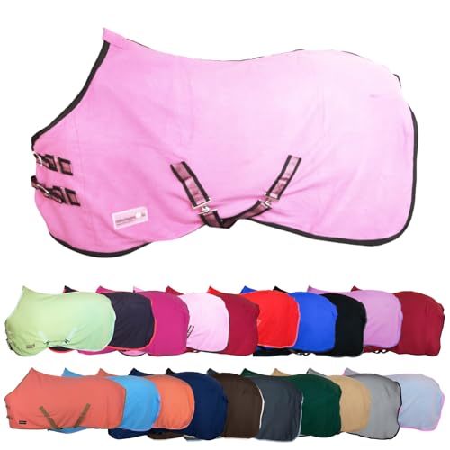 RL24 - Abschwitzdecke mit Kreuzgurt Basicline - Pferdedecke mit Schweifriemen & Widerristpolster - atmungsaktive Fleecedecke - Pferde-Outdoordecke - Pferde Zubehör in Neon Pink/Schwarz - 145cm von RL24