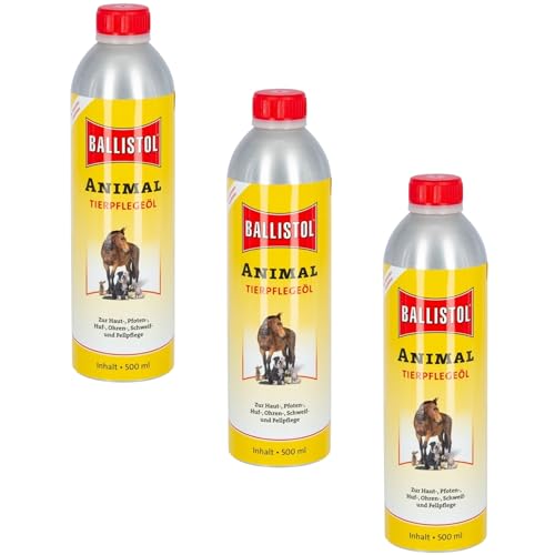 RL24 Ballistol - Tierpflegeöl Animal | Tieröl mit Tiefenwirkung | sanfte Pflege für Pferde, Hunde & Co. | ideale Schweif-, Fell- & Hufpflege | für Heim-, Hof- & Haustiere | 3 x 500 ml (3er Set) von RL24