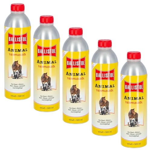 RL24 Ballistol - Tierpflegeöl Animal | Tieröl mit Tiefenwirkung | sanfte Pflege für Pferde, Hunde & Co. | ideale Schweif-, Fell- & Hufpflege | für Heim-, Hof- & Haustiere | 5 x 500 ml (5er Set) von RL24
