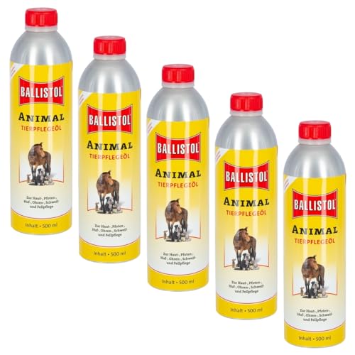 RL24 Ballistol - Tierpflegeöl Animal | Tieröl mit Tiefenwirkung | sanfte Pflege für Pferde, Hunde & Co. | ideale Schweif-, Fell- & Hufpflege | für Heim-, Hof- & Haustiere | 5 x 500 ml (5er Set) von RL24