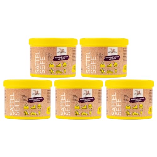 RL24 Bense & Eicke - Sattelseife mit Schwamm | Lederreiniger für Glattleder | rückfettende Lederpflege | Lederseife für Schuhe, Autositze, Taschen & Reitsättel | 5 x 500 ml Dose (5er Set) von RL24