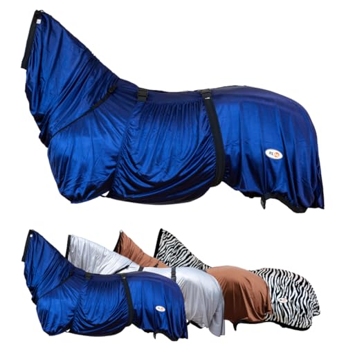 RL24 - Ekzemerdecke mit Halsteil & Bauchlatz – Fliegendecke z. Schutz vor Insekten – feinmaschiges Gewebe, doppelter Frontverschluss & Beinschnüre – Outdoor-Pferdedecke in Nachtblau – 135cm von RL24