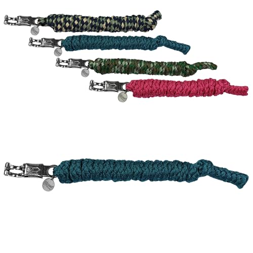 RL24 - Führstrick mit Panikhaken Ultimo Chrom Finish | Führleine mit hoher Zugfestigkeit | geflochtener Pferde-Strick Ø 12 mm, Länge 2 m | 3 x Anbindestrick in Caribean Blue (3er Set) von RL24