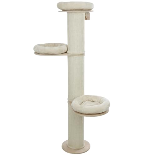 RL24 - Kratzbaum K2 – Katzenbaum mit 3 Plattformen & Plüschkissen in beige – Katzenkratzbaum mit Sisalteppich an der Kratzsäule – Kratzstamm ø 22cm – Höhe 187cm – Katzenmöbel von RL24
