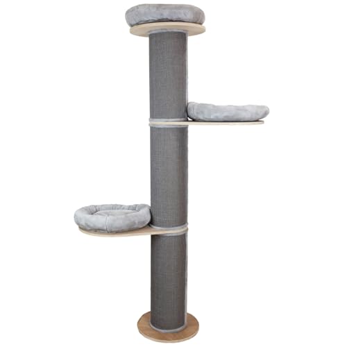 RL24 - Kratzbaum K2 – Katzenbaum mit 3 Plattformen & Plüschkissen in grau – Katzenkratzbaum mit Sisalteppich an der Kratzsäule – Kratzstamm ø 22cm – Höhe 187cm – Katzenmöbel von RL24