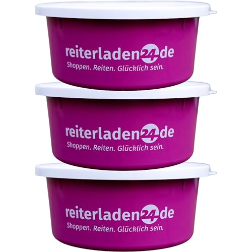 RL24 - Leckerlischale | Müslischale mit Deckel für Pferde | Futterschale zur Aufbewahrung von Leckerli & Pferdefutter | Leckerli-Dose in Pink | 3 Schalen á 8l (3er Set) | Pferdezubehör von RL24